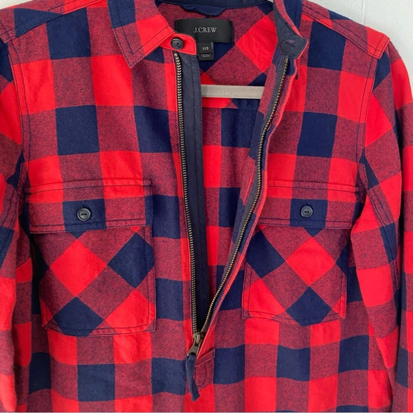 J.Crew Womens Top Sz XXS Buffalo Check Plaid Red Blue Flannel 1/2 zip B4937 * - Picture 14 of 16